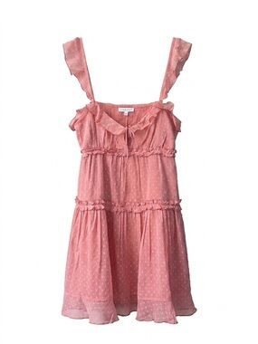 Patrons of Peace Pink Swiss Dot Ruffle Mini Dress Size S Boho Festival